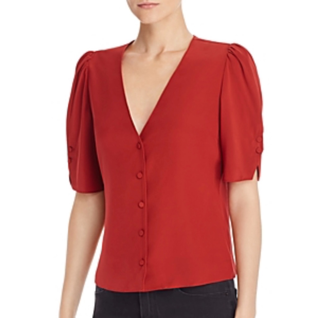 Frame Olivia Puff-Sleeve Silk Top In Lipstick